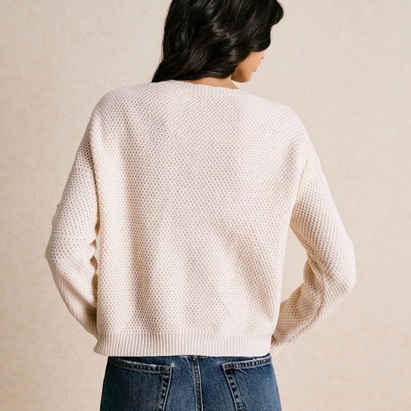 Scalloped collar button up knit cardigan sweater crochet boho cream cottagecore - Picture 7 of 8